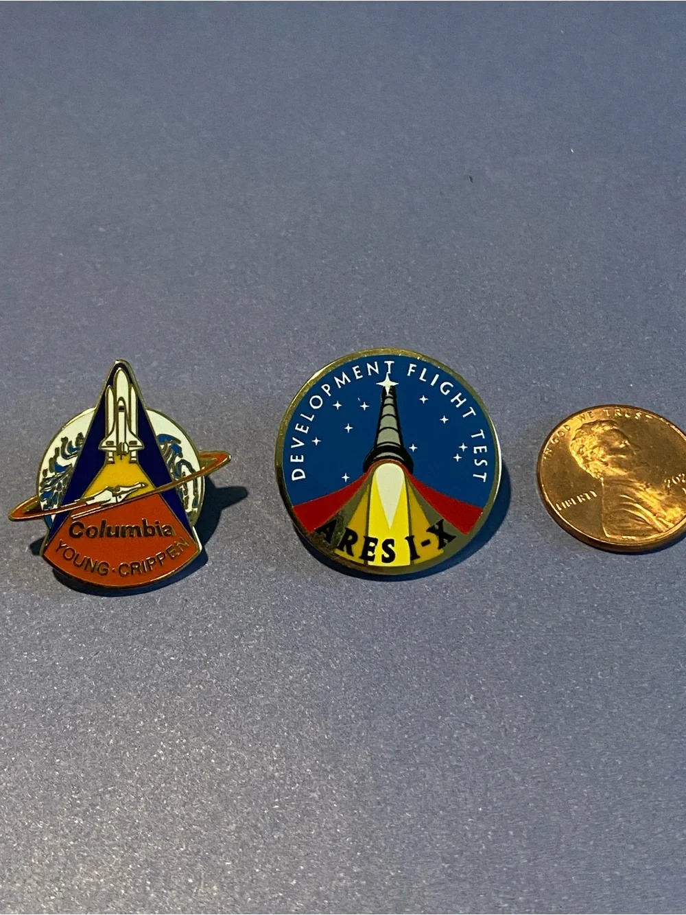 Columbia Space Shuttle Lapel Pin - Orange and Blue